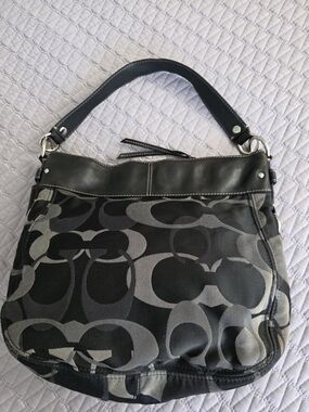 Coach Zoe Black and Gray Signature Shoulder Hobo Bag